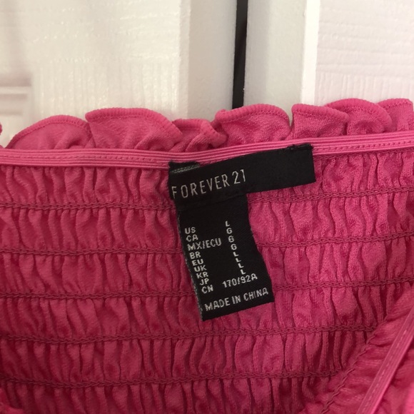 HOT PINK SMOCKED CROPPED TOP FOREVER 21 - Picture 2 of 4